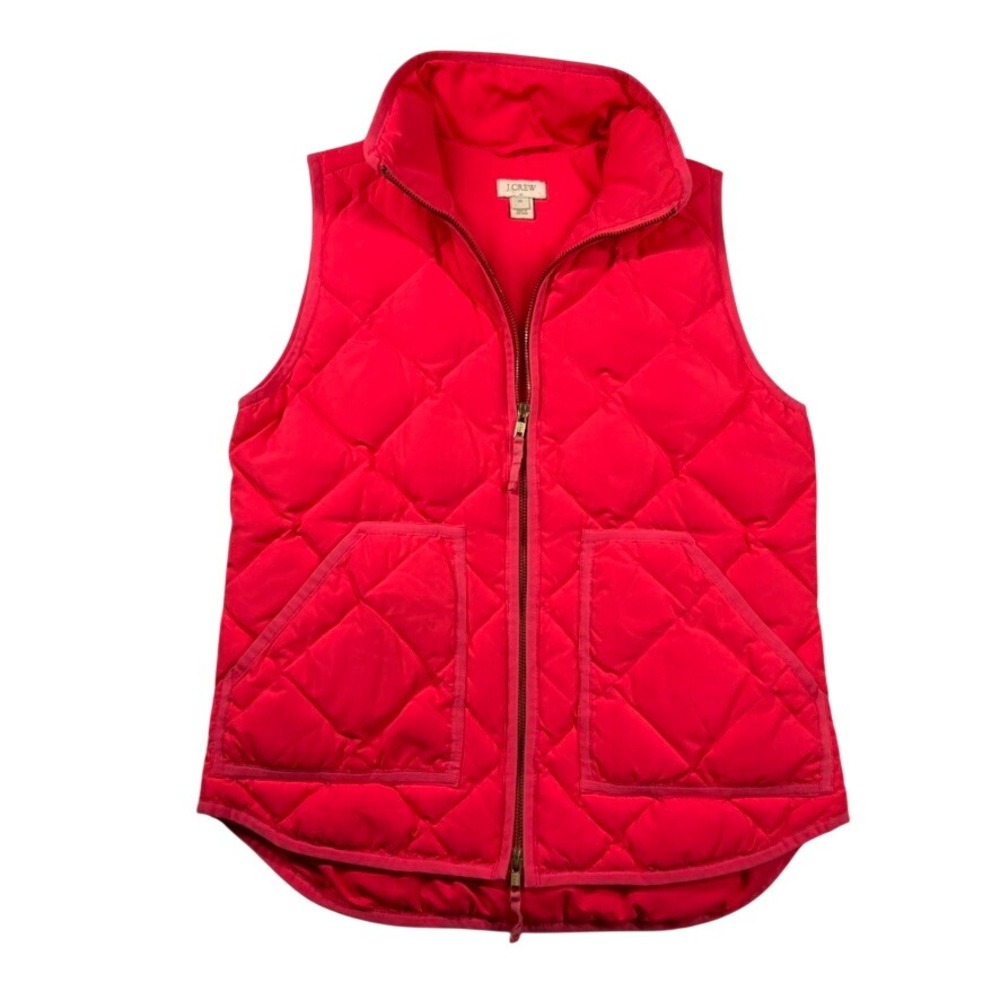 J.Crew Down Puffer Vest Womens XL Pink Coral Full Zip Preppy Excursion Quilted